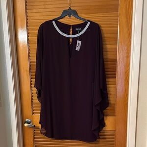 DJ-Jaz Plum Chiffon Tunic with Crystal-Embellished Neckline